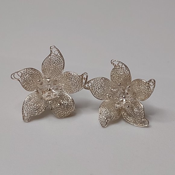 Lightweight Metal Mesh Filigree Flower Earrings - Picture 1 of 14